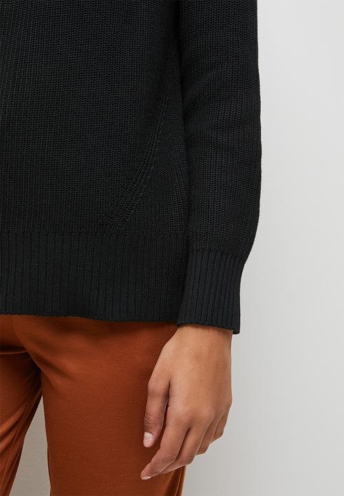 edit - Highneck raglan ribbed jumper - black