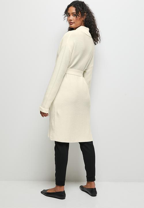 edit - Ribbed longline belted cardigan - milk