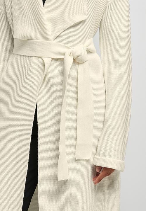 edit - Ribbed longline belted cardigan - milk