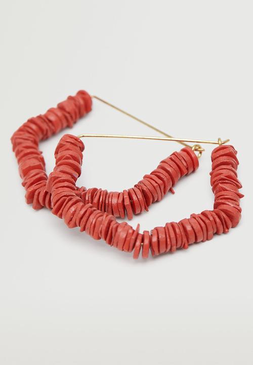 MANGO - Bead loop earrings - red