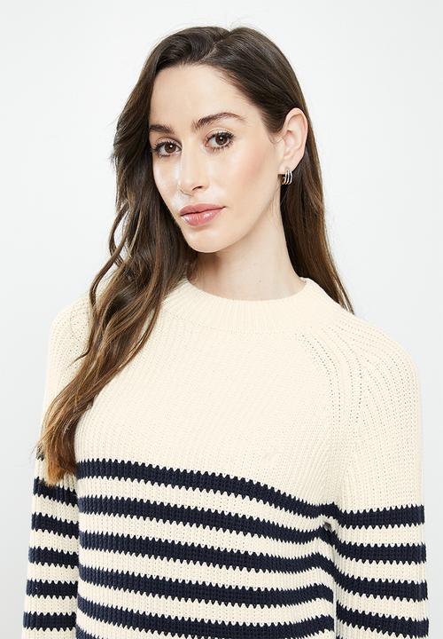 POLO - Breton stripe chunky knit - white