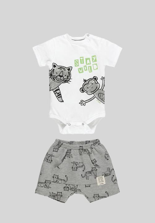 UP Baby - Bodysuit and sweat bermuda - white & grey