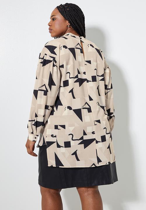 Superbalist - Longline blouse - stone and white geo