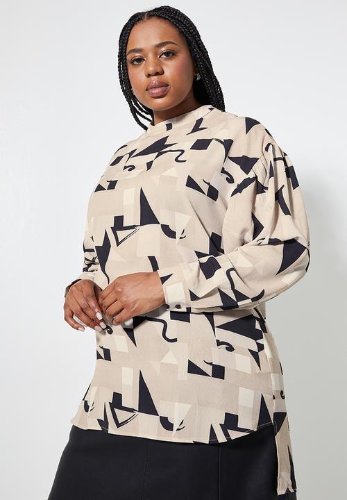 Superbalist - Longline blouse - stone and white geo
