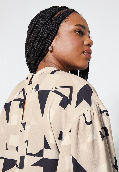 Superbalist - Longline blouse - stone and white geo
