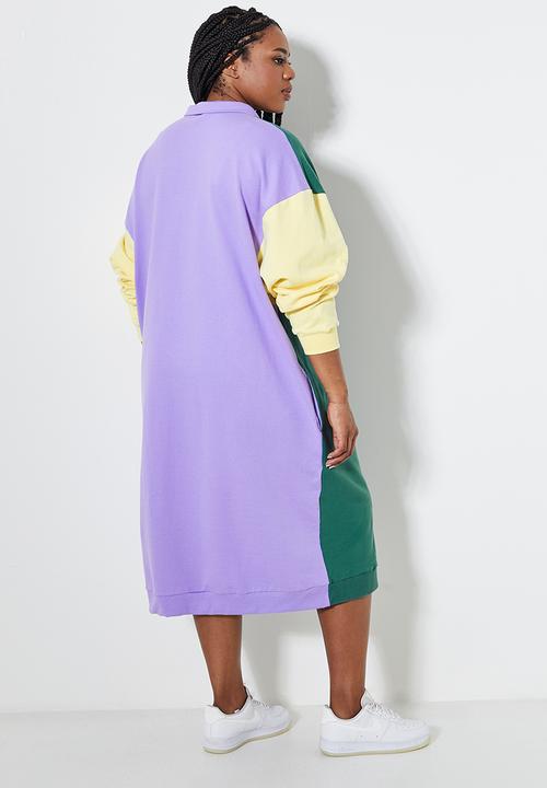 Superbalist - Collared sweat dress - green, yellow & lilac