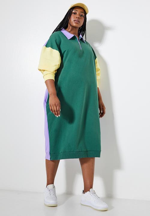 Superbalist - Collared sweat dress - green, yellow & lilac