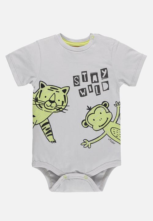 UP Baby - Bodysuit and sweat bermuda - light grey & green