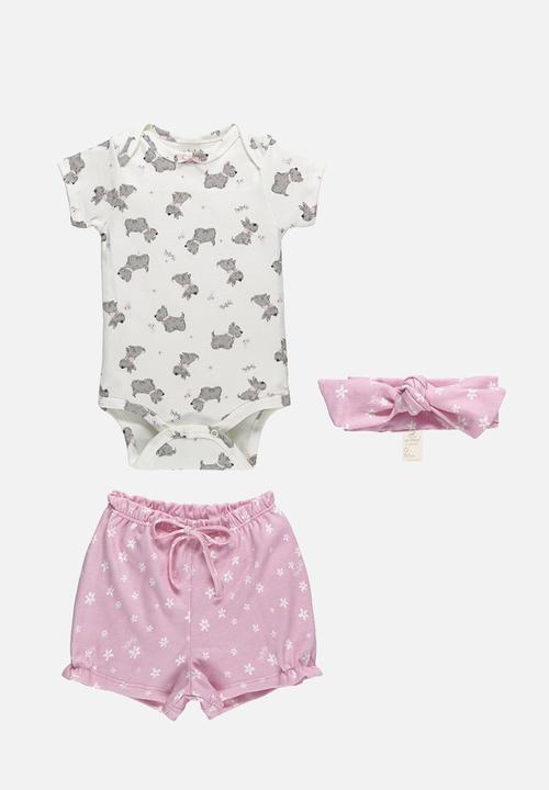 UP Baby - Bodysuit, shorts and headband - off white & pink