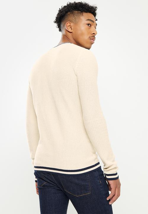 Brave Soul - Muscle fit sweater - oatmeal & navy
