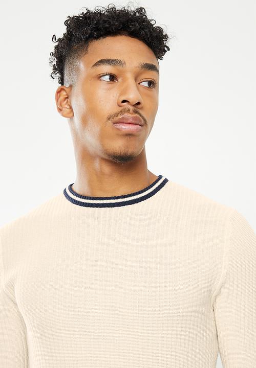 Brave Soul - Muscle fit sweater - oatmeal & navy