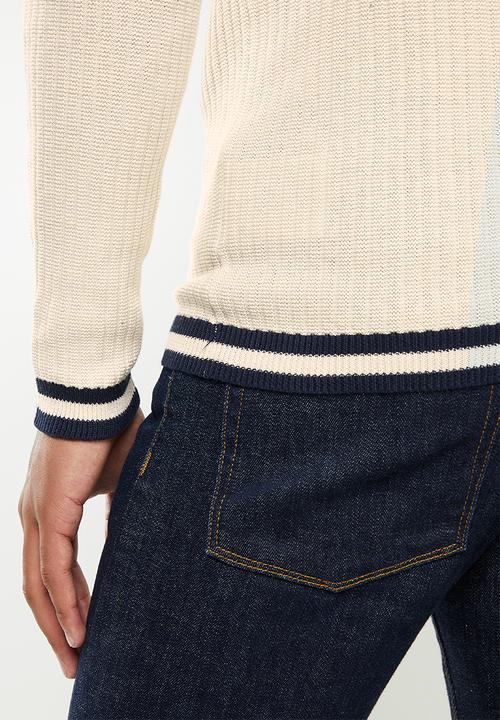 Brave Soul - Muscle fit sweater - oatmeal & navy