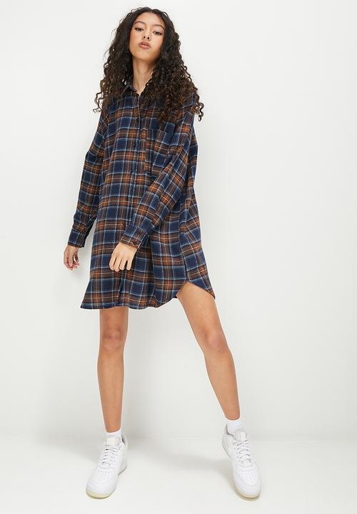 Blake - Flannel oversized shirt dress - brown check