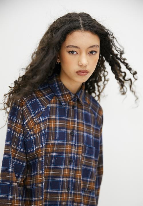 Blake - Flannel oversized shirt dress - brown check