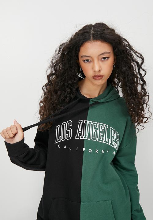 Blake - Co-ord graphic colourblock oversized hoodie - emerald & black