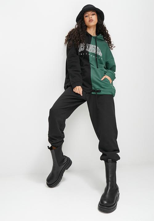 Blake - Co-ord graphic colourblock oversized hoodie - emerald & black