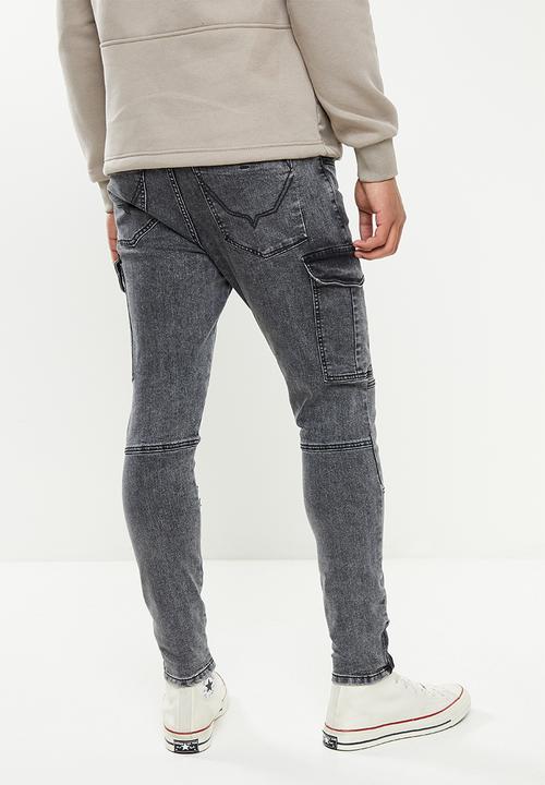 Cutty - Mens skinny fit biker denim jean - indigo