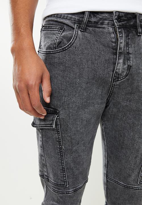 Cutty - Mens skinny fit biker denim jean - indigo