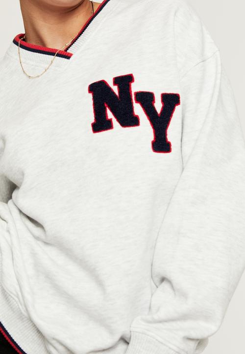 Supré  - Stevie v neck oversized jumper - light grey marle/ny
