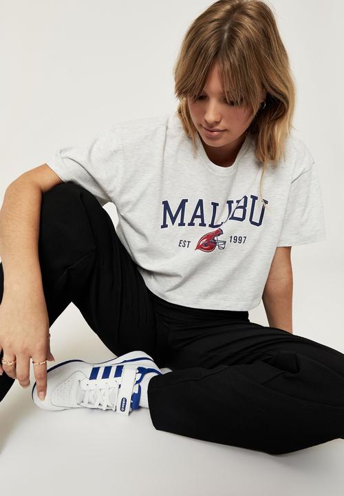 Supré  - Tammy printed boxy crop T-shirt - light grey marle/malibu
