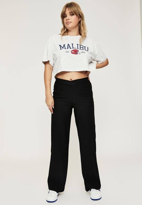 Supré  - Tammy printed boxy crop T-shirt - light grey marle/malibu