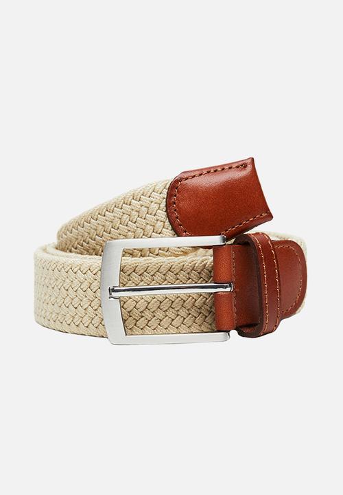 MANGO - Braided elastic belt-beige