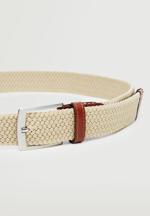 MANGO - Braided elastic belt-beige
