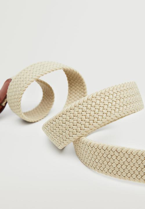 MANGO - Braided elastic belt-beige