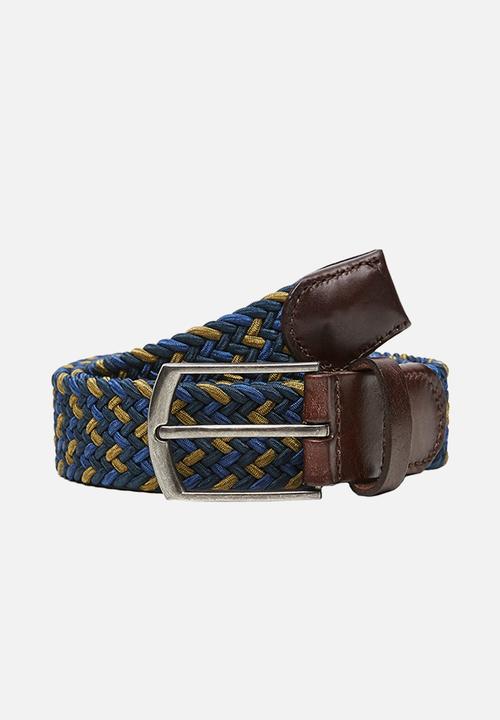MANGO - Leather-appliqué braided belt - blue
