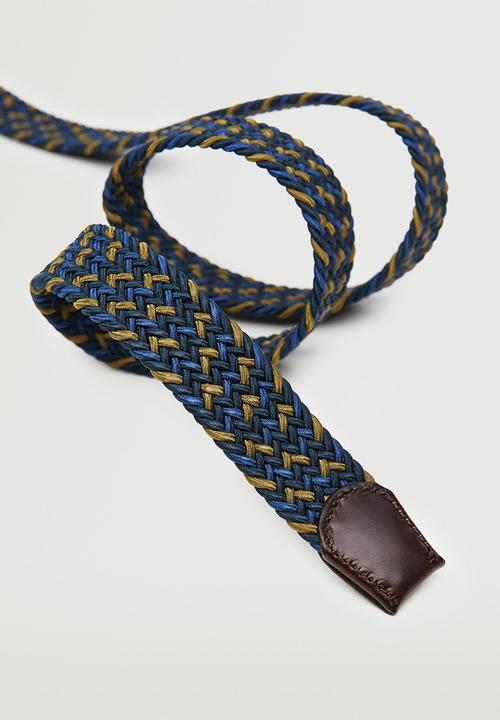 MANGO - Leather-appliqué braided belt - blue