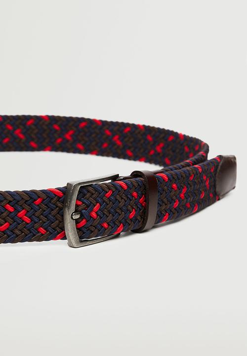 MANGO - Leather-appliqué braided belt - red