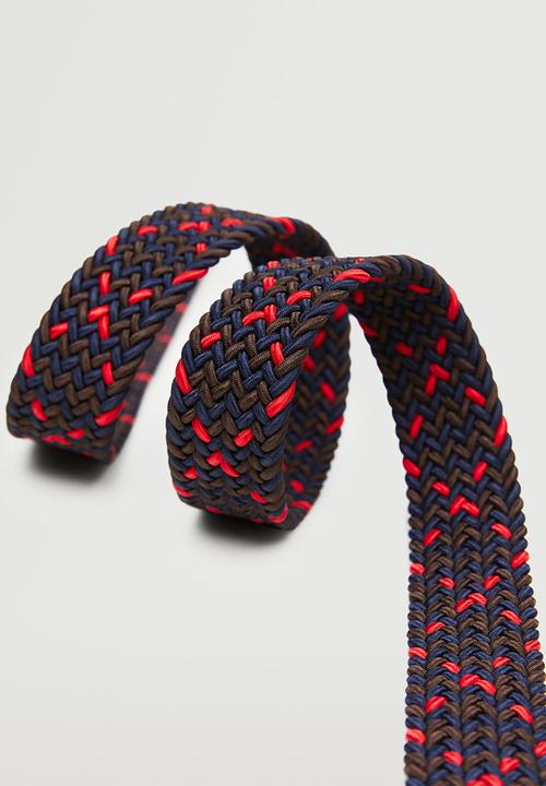 MANGO - Leather-appliqué braided belt - red