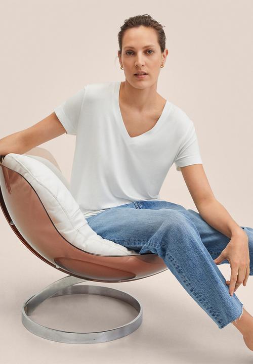 MANGO - T-shirt vispi - white