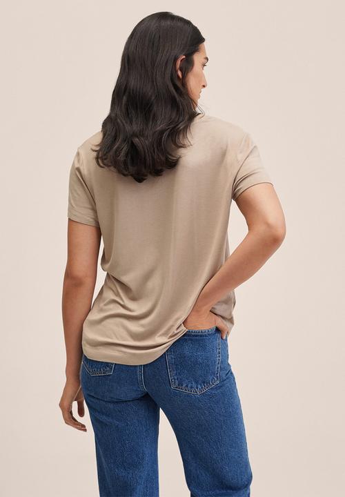 MANGO - T-shirt vispi - medium brown