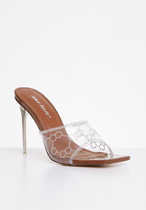 Public Desire - Progress square toe heel - choc patent perspex