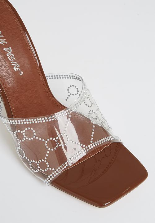 Public Desire - Progress square toe heel - choc patent perspex