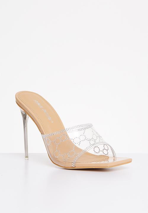 Public Desire - Progress square toe heel - natural patent perspex