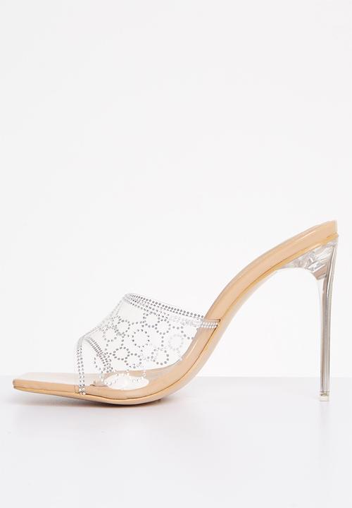 Public Desire - Progress square toe heel - natural patent perspex