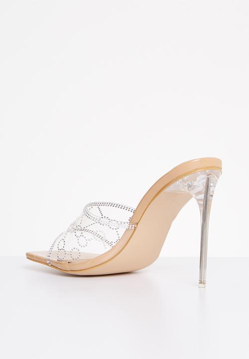 Public Desire - Progress square toe heel - natural patent perspex