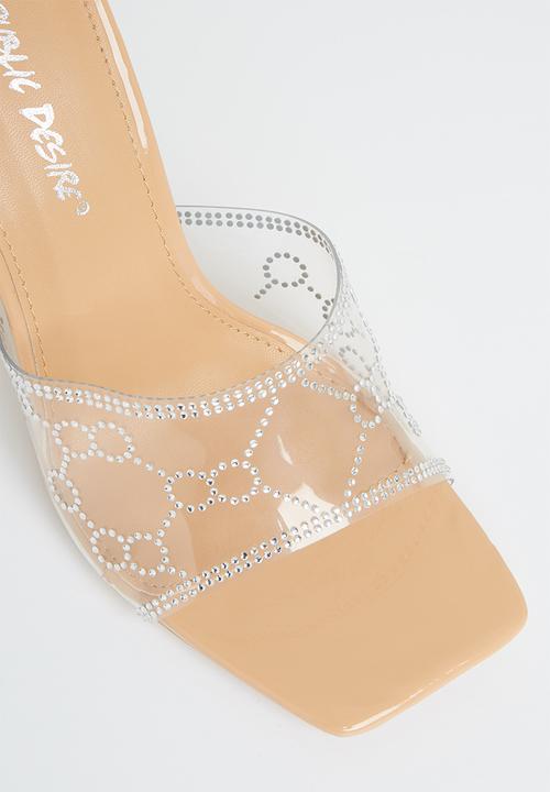 Public Desire - Progress square toe heel - natural patent perspex