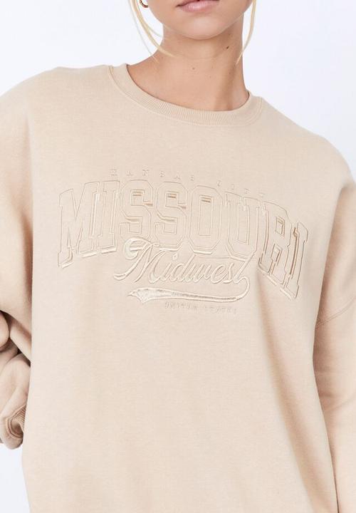 Factorie - Slouchy premium graphic crew - neutral clay/missouri