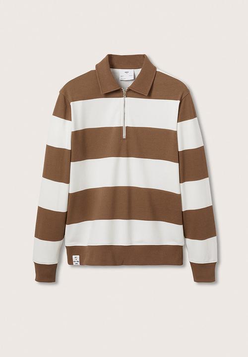 MANGO - Gene striped polo sweatshirt - brown