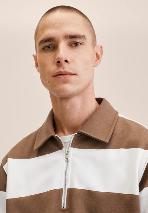 MANGO - Gene striped polo sweatshirt - brown