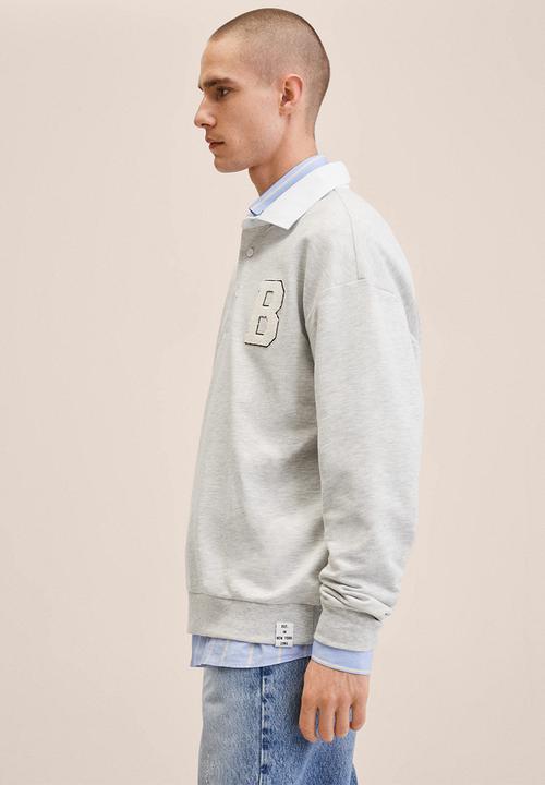 MANGO - Patch cotton polo sweatshirt aquiles - medium heather grey
