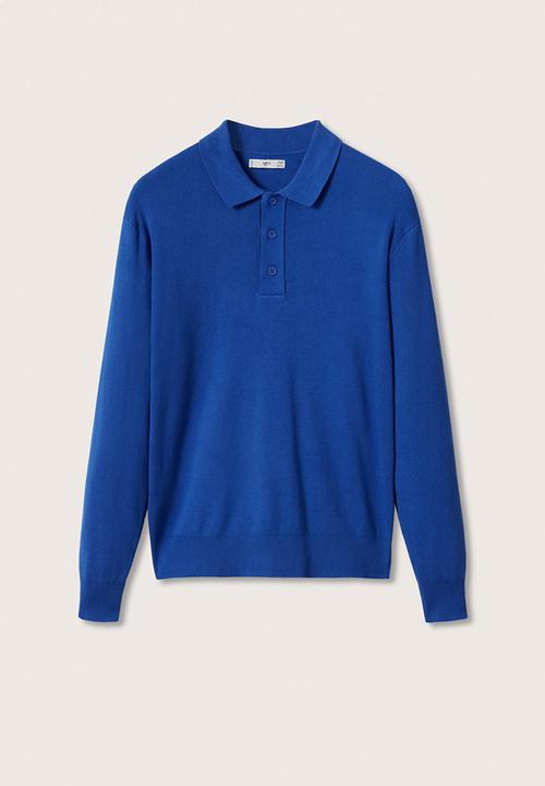 MANGO - Cesar cotton knit LS Golfer  - vibrant blue