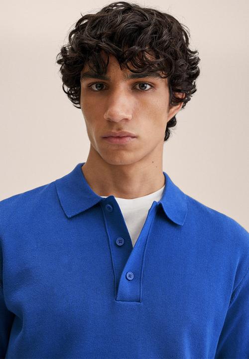 MANGO - Cesar cotton knit LS Golfer  - vibrant blue