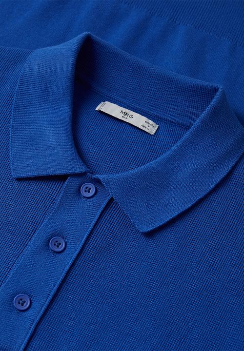 MANGO - Cesar cotton knit LS Golfer  - vibrant blue