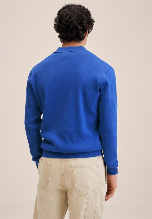 MANGO - Cesar cotton knit LS Golfer  - vibrant blue