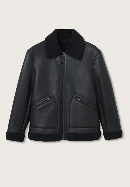 MANGO - Krawitz Faux shearling-lined biker jacket  - Black