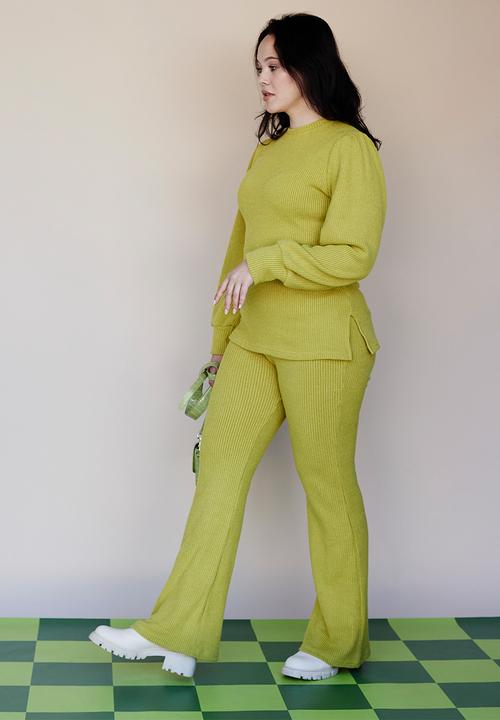 Me&B - Plus fluted hem pull on pant - green